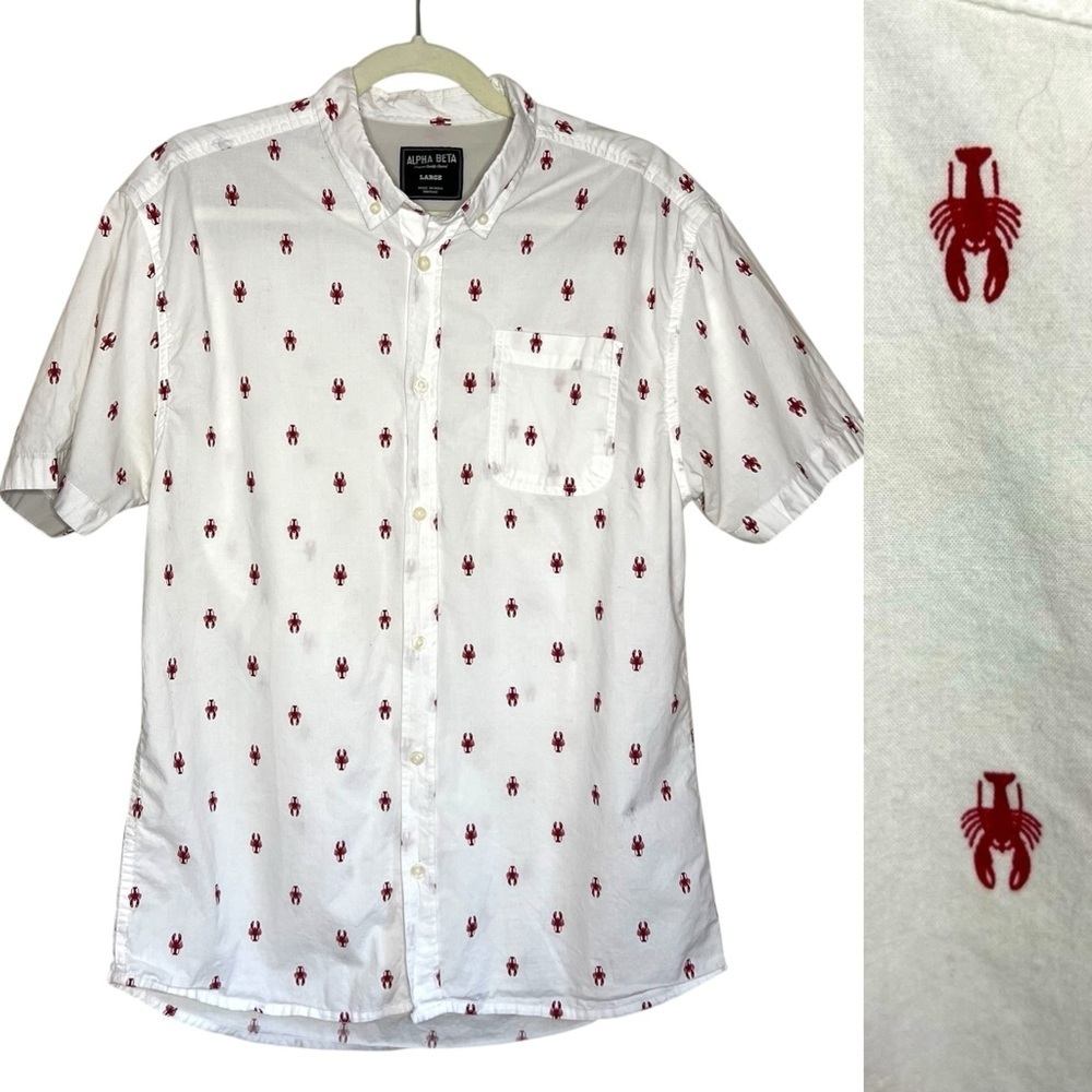 Alpha Beta 100% Cotton Lobster Print Button Down Size Large